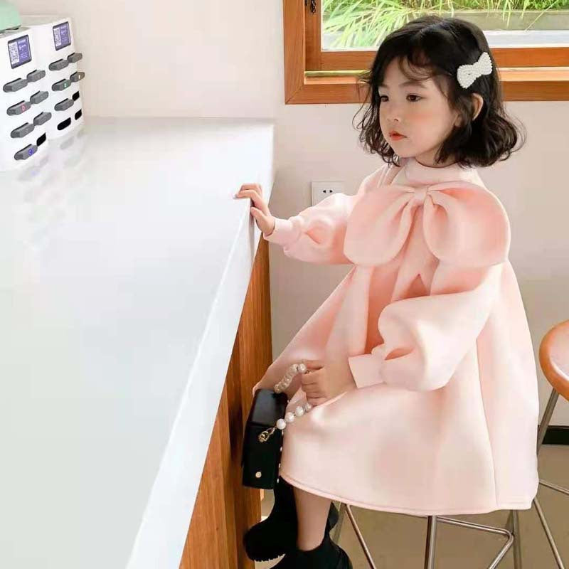 Girls' Solid Color Bow Long Sleeve Skirt