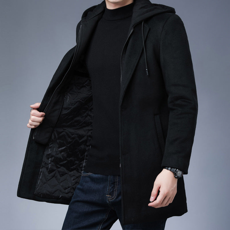 Detachable Hooded Woolen Winter Coat Jacket