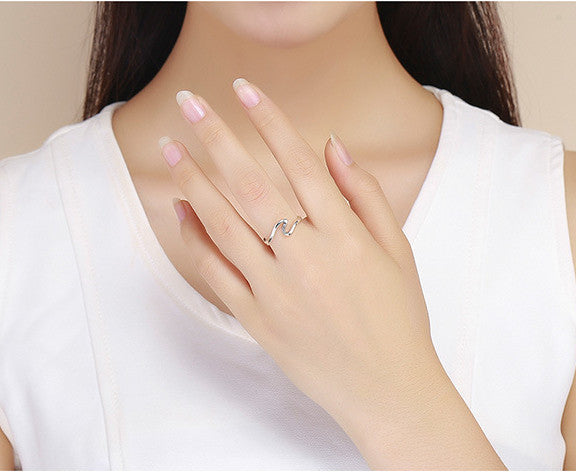 Pure silver water drop transparent CZ Ring