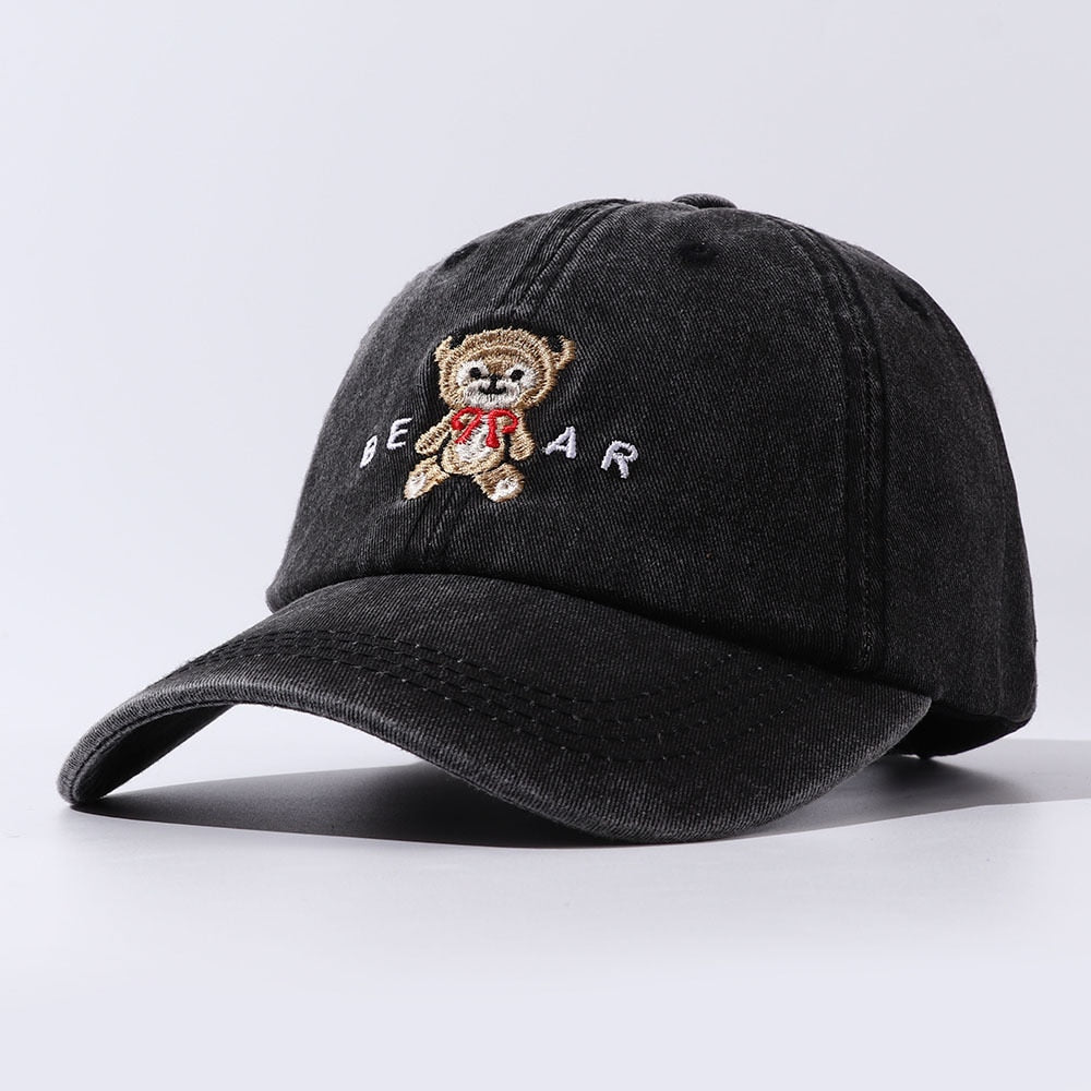 Retro Vintage Washed Denim Baseball Cap Hat Women Cartoon Teddy Bear Embroidery Dad Hats For Men
