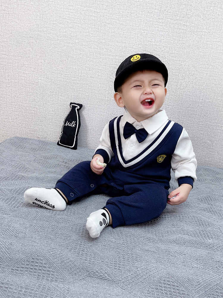 College Style Gentleman Baby Jumpsuit
