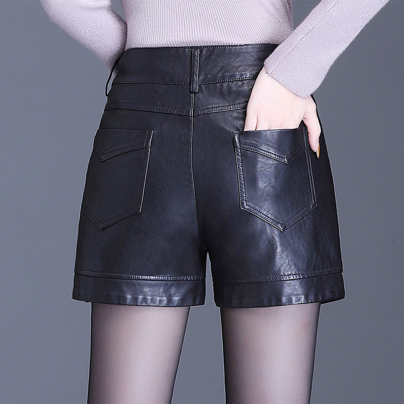 Slim High-waist Leather Shorts