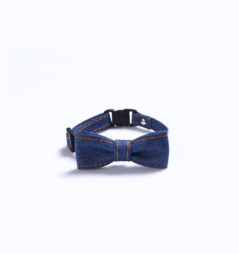 Pet denim bow tie collar for cats and dogs adjustable tie