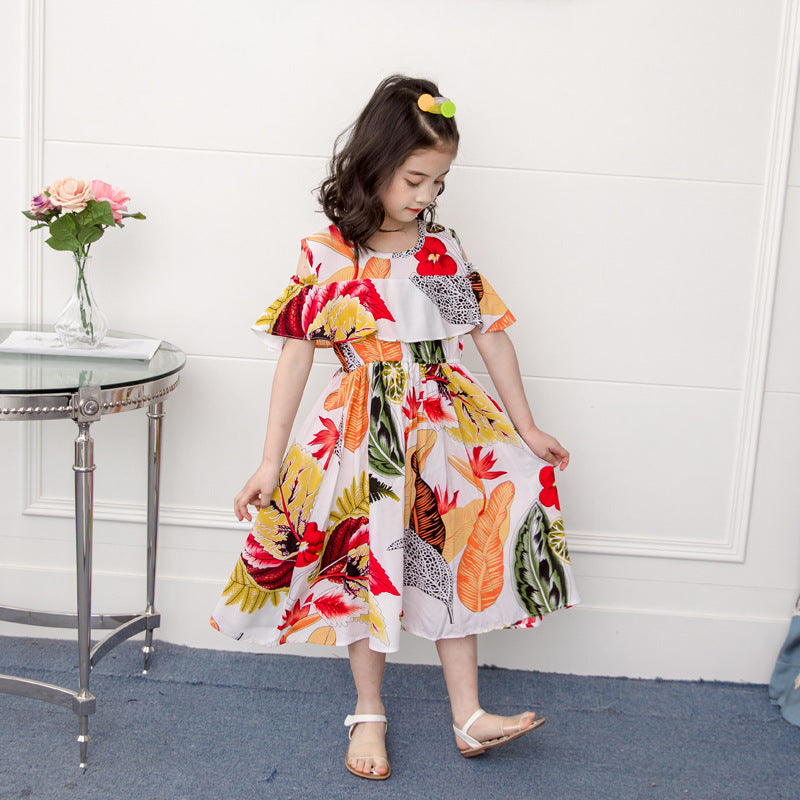Small And Medium Girls' Rayon Silk Print Dress