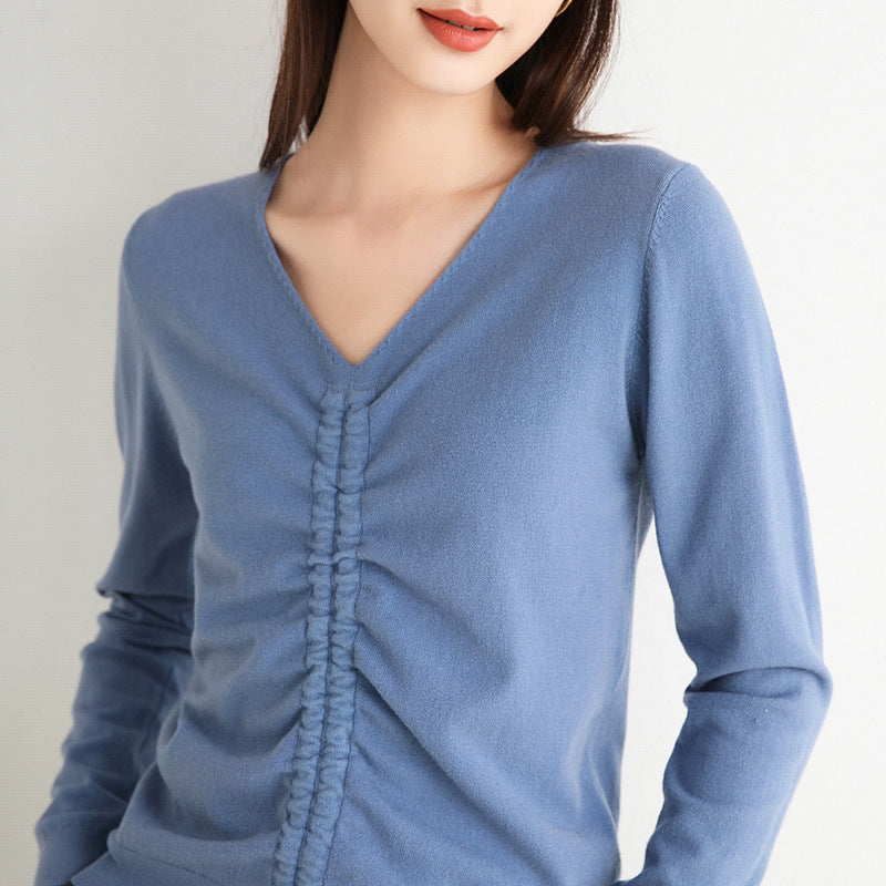 V-neck pullover solid color short tether sweater