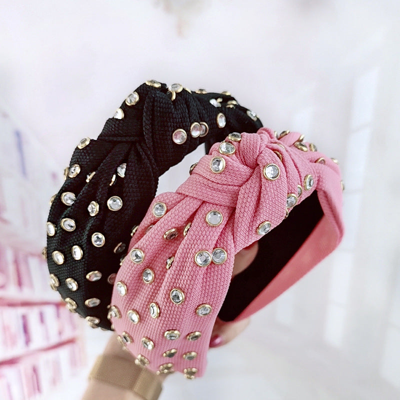 Knotted Headband With Edging Rhinestones In The Middle