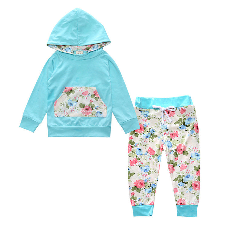 Children's Clothing New Middle And Small Children Autumn Floral Two-Piece Set