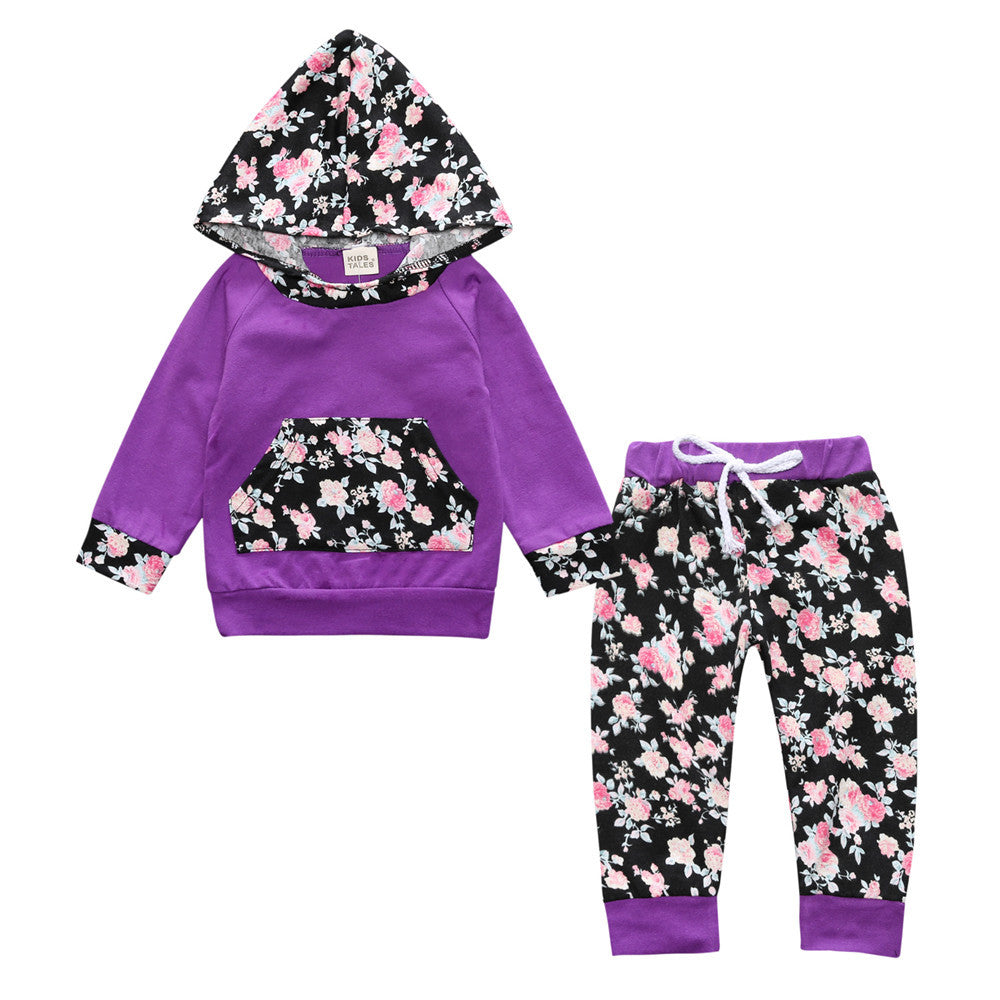 Children's Clothing New Middle And Small Children Autumn Floral Two-Piece Set