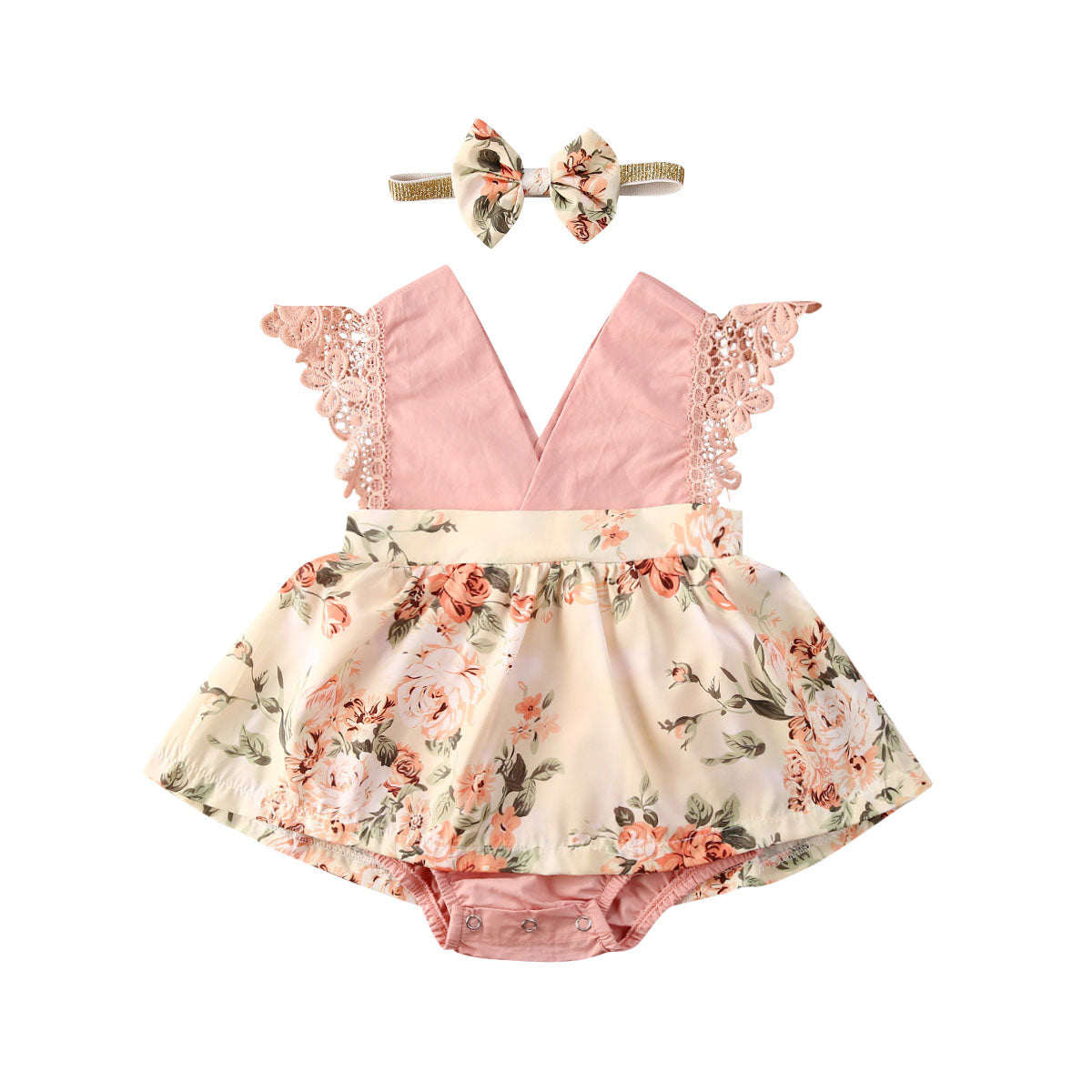 Baby One-piece Romper Sleeveless Lace Small Floral