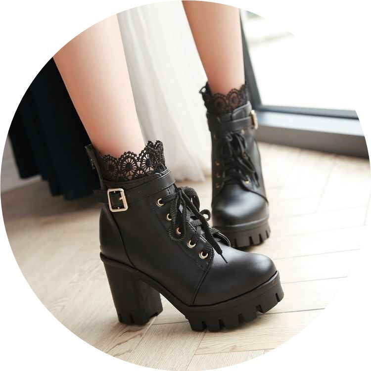 Lace-up Boots With High Heels And Thick Heels