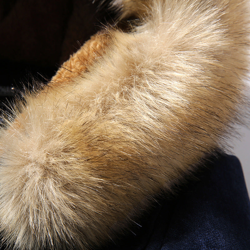 Furry Collar Horn Buckle Deer Velvet Leather Coat Men