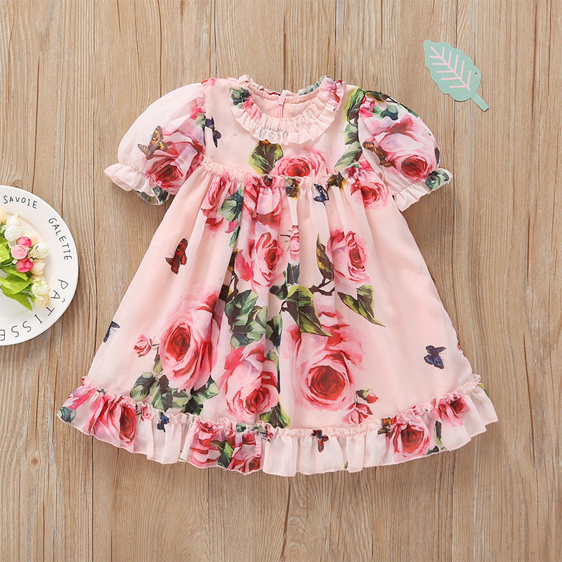 Cute Baby Girls Dress Flower Puff Sleeves A -line Dress For Baby