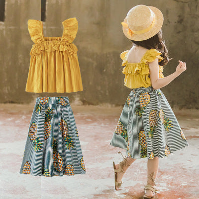 Two Piece Pineapple Skirt with Flying Sleeves