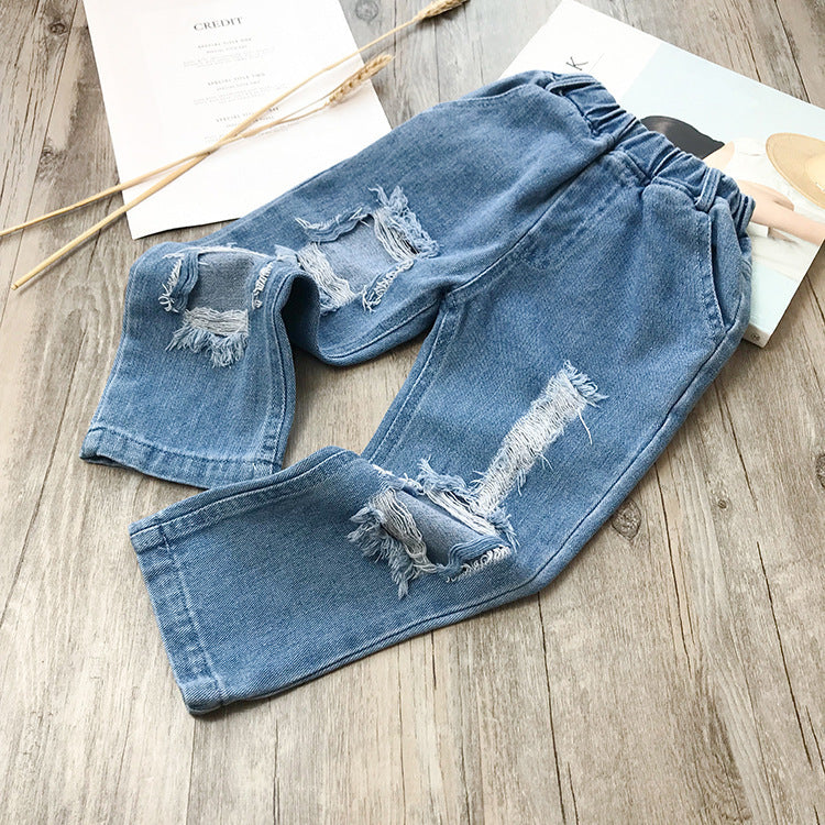 Small And Medium-sized Children's Ripped Loose Jeans