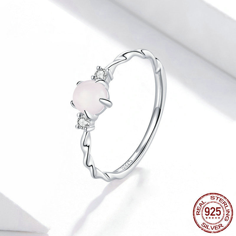 Sterling Silver S925 Moonstone Platinum Plated Ring