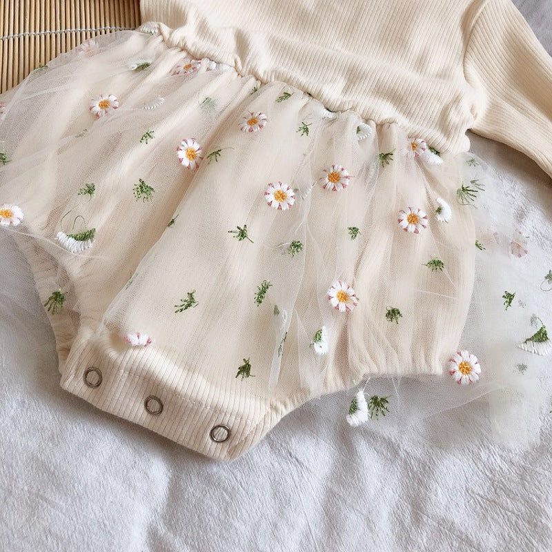 Infant Children Spring and Autumn Long-sleeved Mesh Embroidered Pne-piece Romper