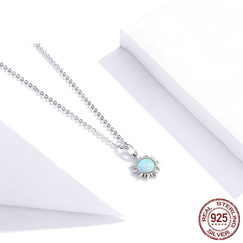 Sterling Silver S925 Ladies Necklace Sun Platinum Plated Fashion