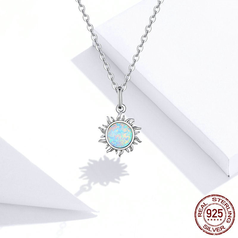 Sterling Silver S925 Ladies Necklace Sun Platinum Plated Fashion