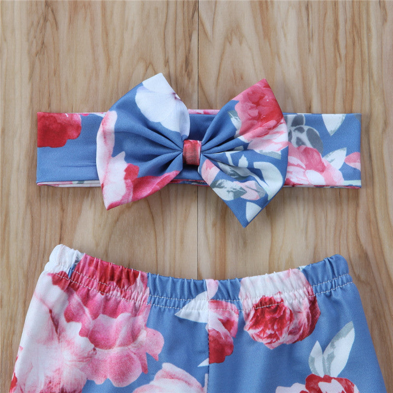 Spring And Summer Flower Print Basic Baby Pants
