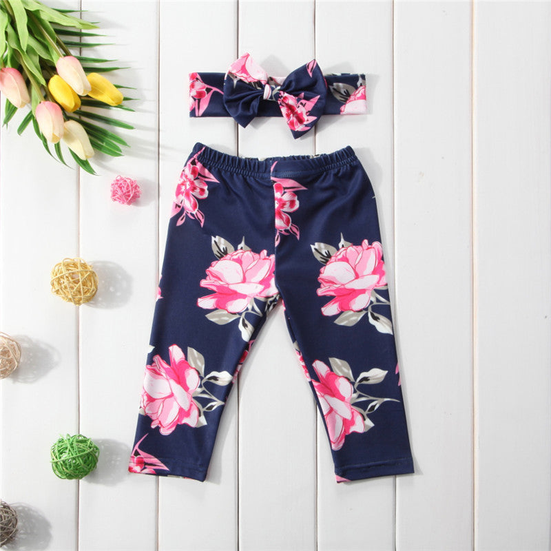 Spring And Summer Flower Print Basic Baby Pants