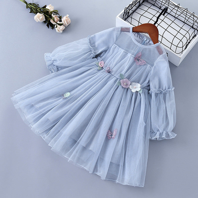 Spring Children's Mesh Dress Princess Long Sleeve Skirt
