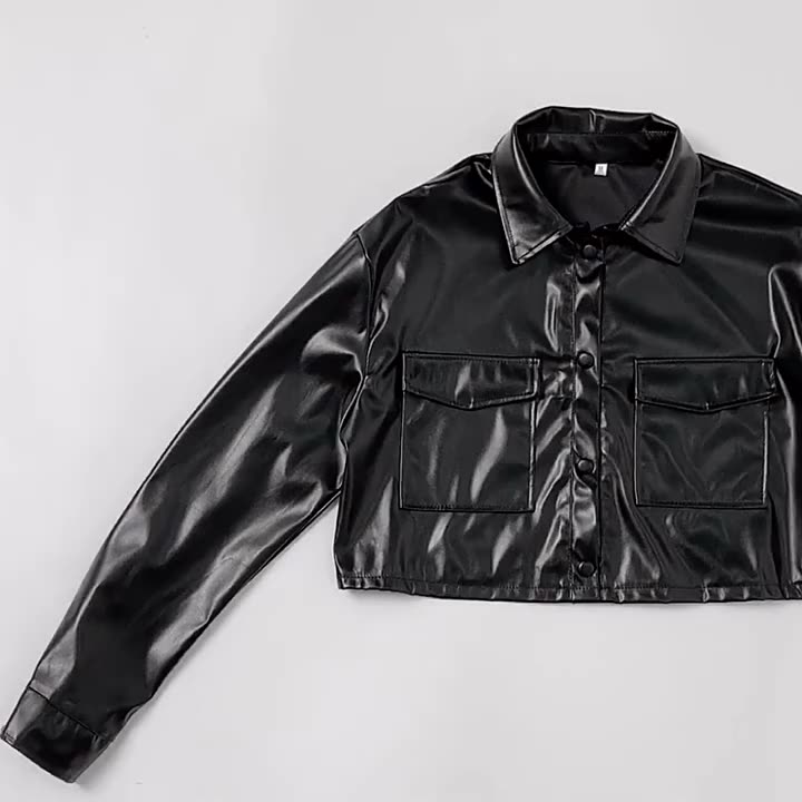Lapel Single-Breasted Street Short Pu Leather Jacket