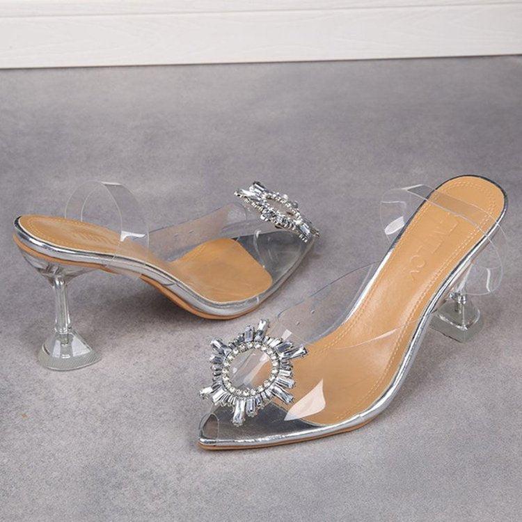 Fashion Sexy Fish Mouth Pointed Toe Caps Transparent Stiletto High Heels