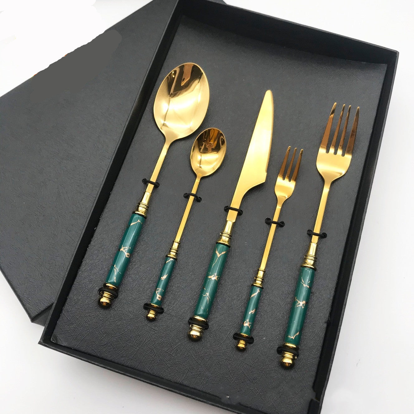 Stainless Steel Gilded Tableware With Ceramic Handle