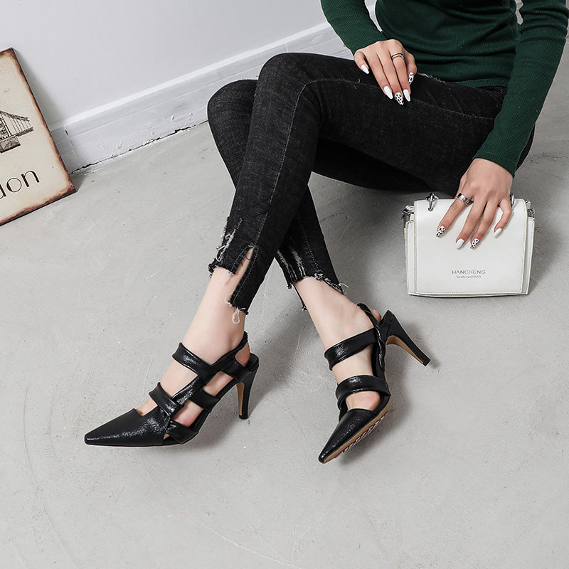 Women's Fashion Leather High Heel Toe Cap Sandals