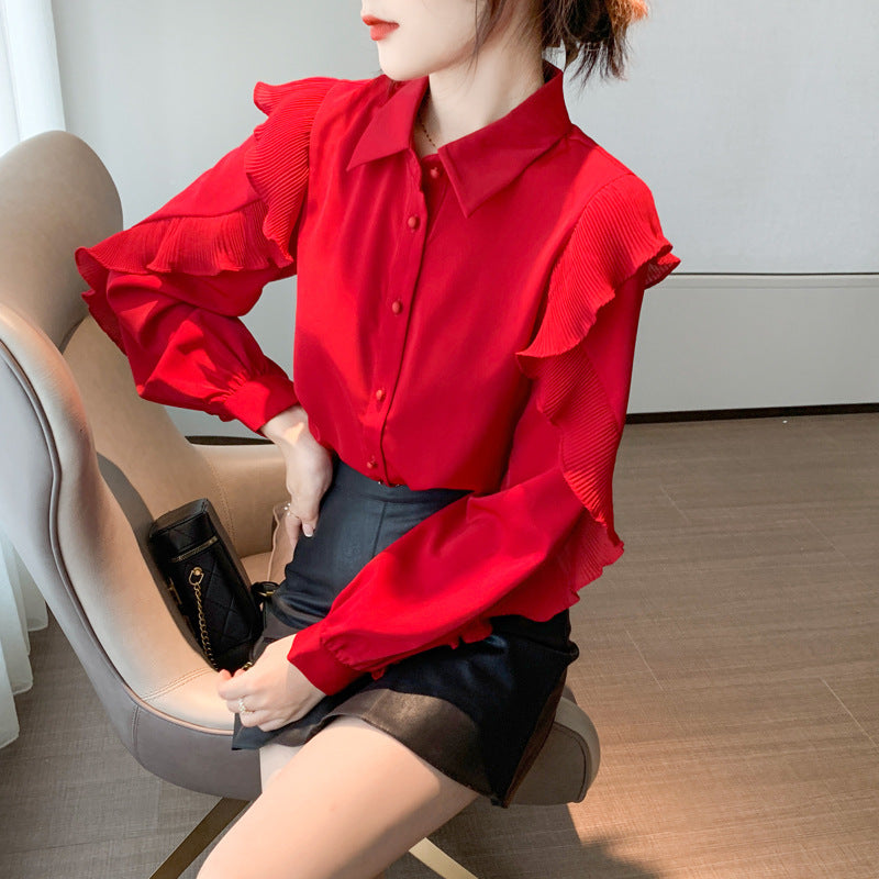 Women's French Lantern Sleeve Top With Spinning Shirt Retro Women's Fashion Small Shirt