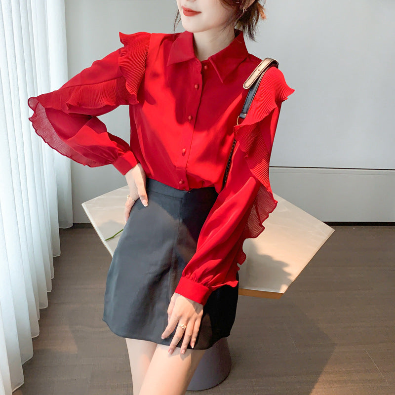 Women's French Lantern Sleeve Top With Spinning Shirt Retro Women's Fashion Small Shirt