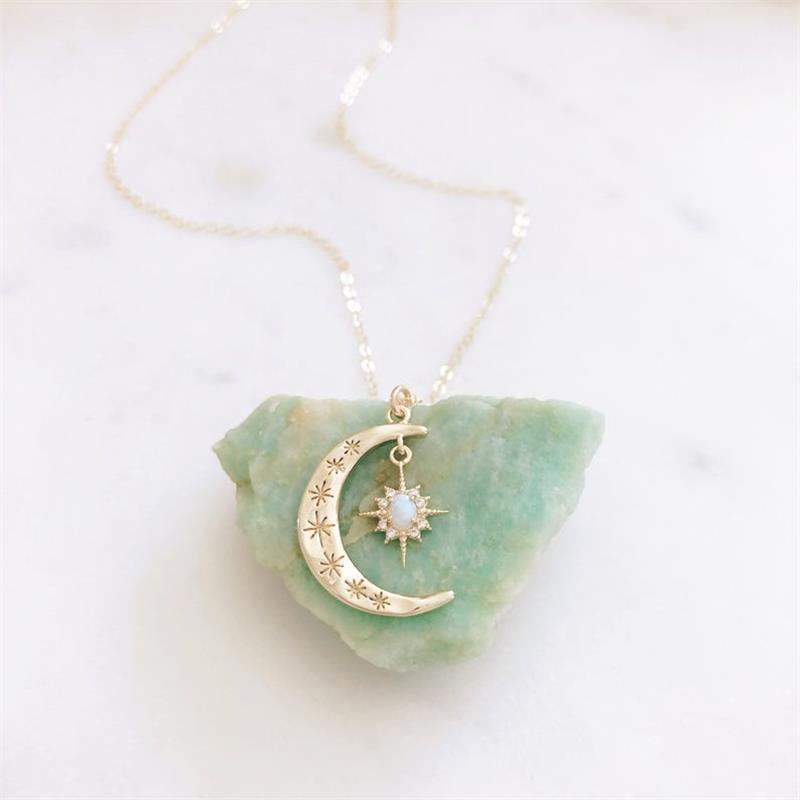 Opal Necklace Star Moon Necklace Lady