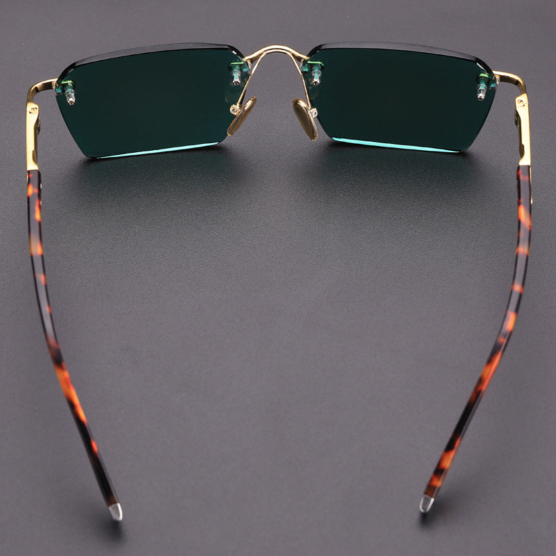Glass Rimless Sunglasses Women Men Vintage Crystal Stone Lens Sun