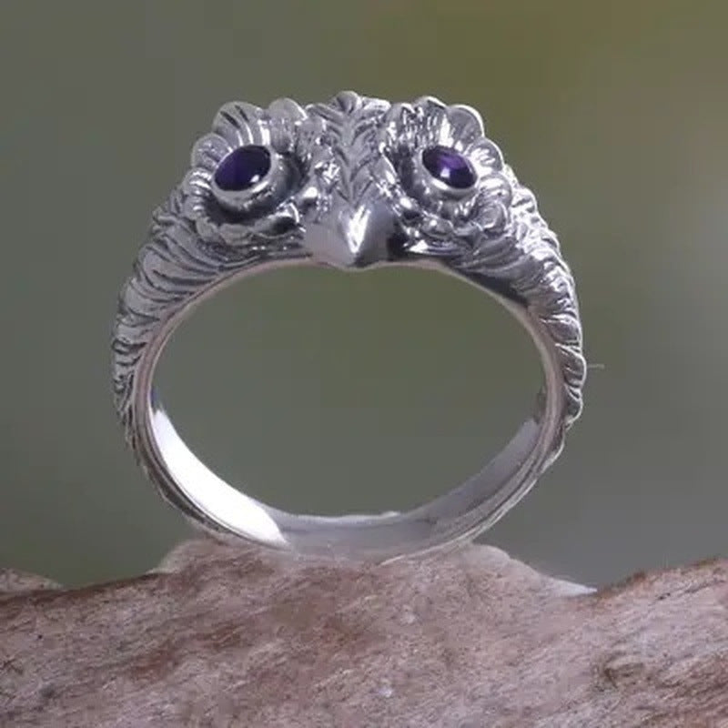 Retro Fashion Cute Purple Eyes Owl Ring