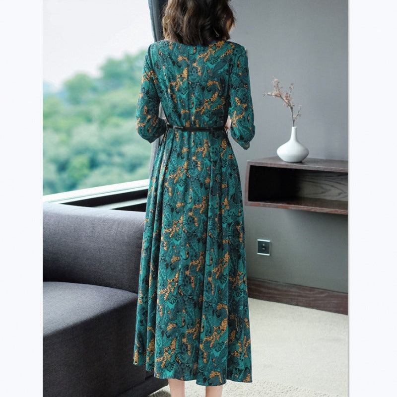 Seven Minute Sleeve Fashion Elegant Self-Cultivation Hide Meat Flower Dress Temperament