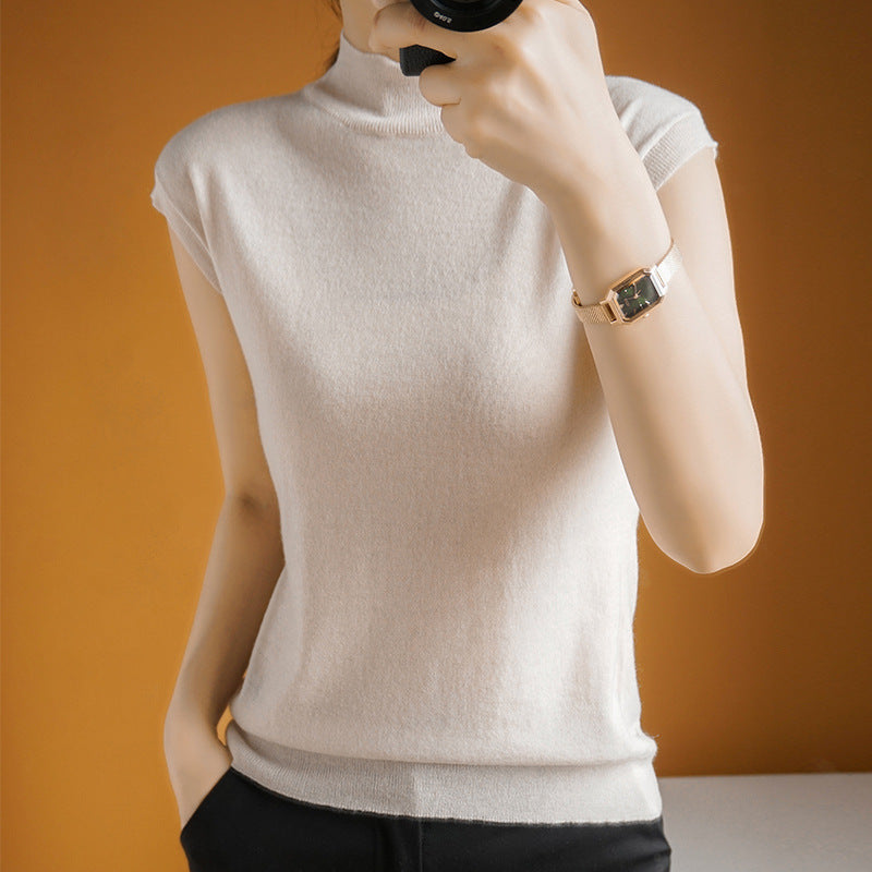 Women's Raglan Sleeveless Pullover Half Turtleneck Sweater