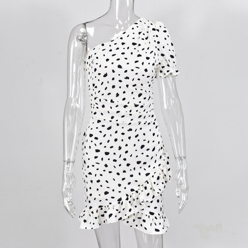 One-shoulder Strapless Polka Dot Dress White
