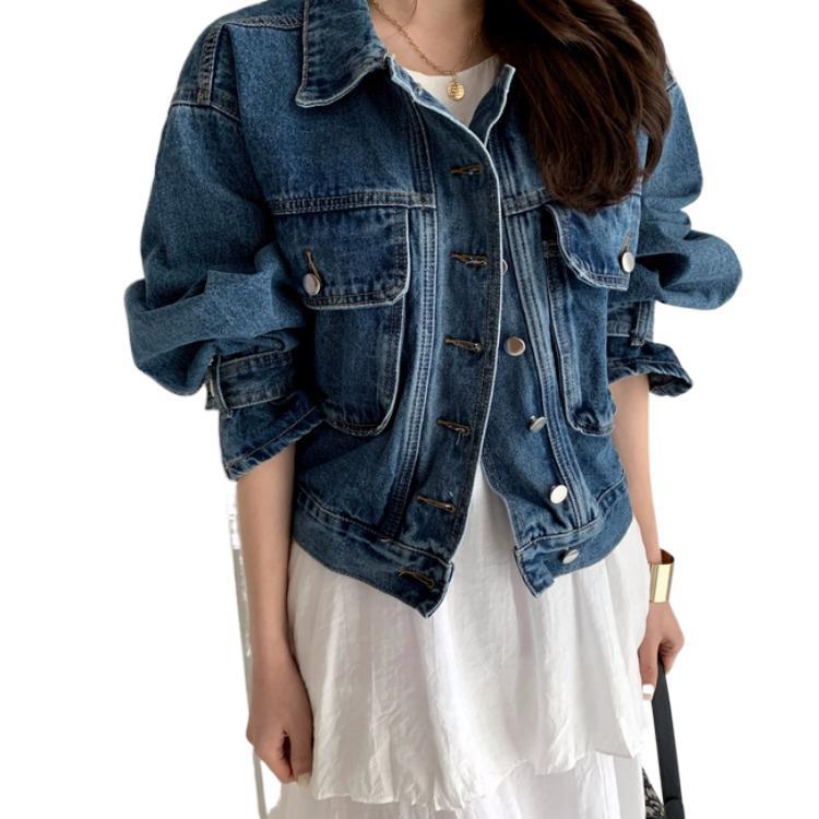 Falling Shoulders, Long Sleeves, Loose And Thin, Washed All-Match Lapel Denim Jacket