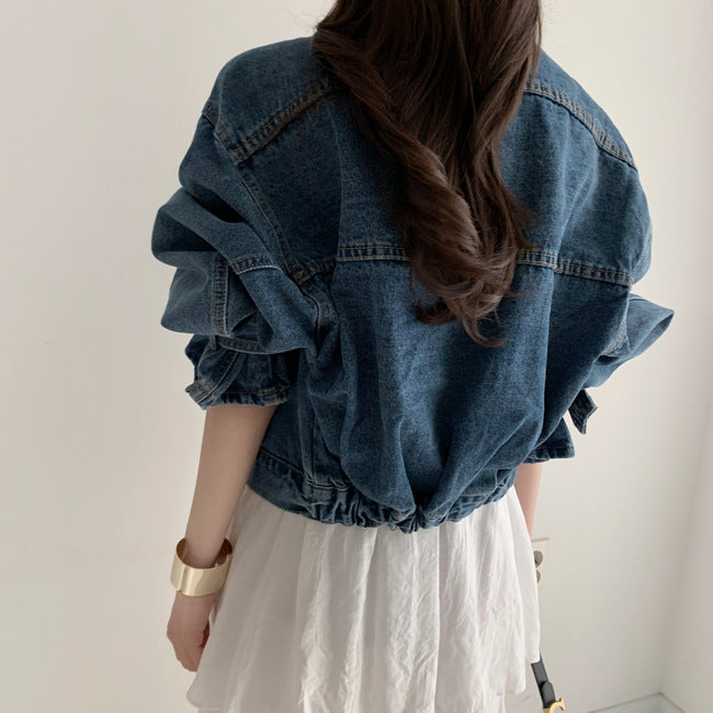 Falling Shoulders, Long Sleeves, Loose And Thin, Washed All-Match Lapel Denim Jacket