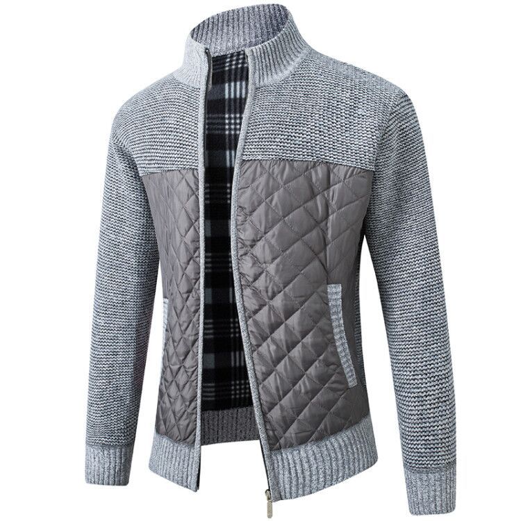 Color Blocking Padded Warm Long Sleeved Sweater Men's Jacket Top