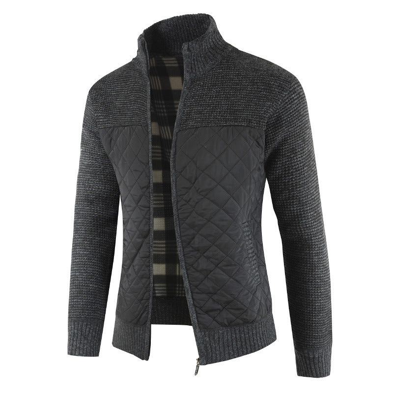 Color Blocking Padded Warm Long Sleeved Sweater Men's Jacket Top