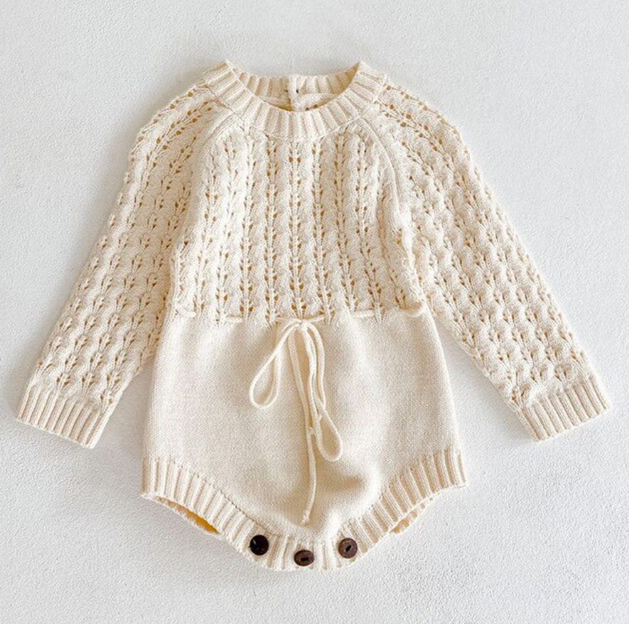 Girl Baby Knitted Hollow Waist Girdle Long Sleeves Harpy Dress Triangle