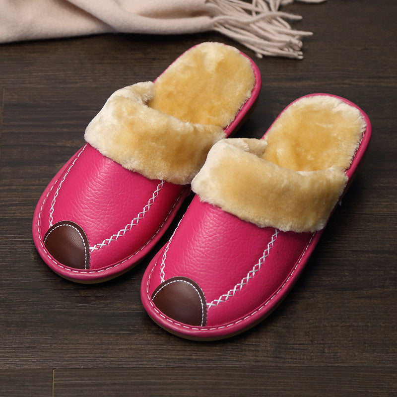 Wooden Floor Non-slip Thick-soled Warm Household Leather Slippers