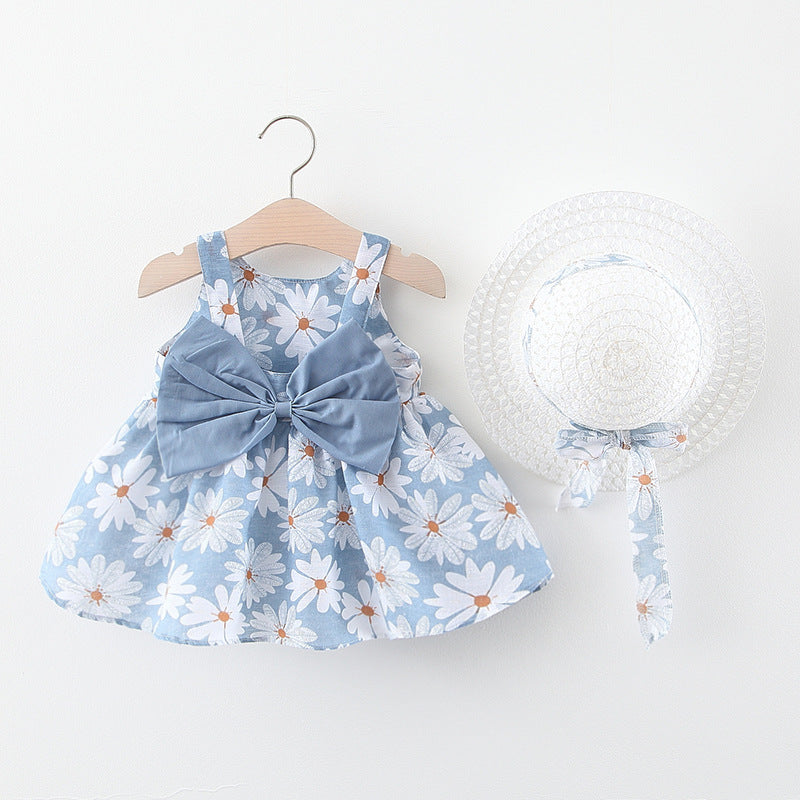 Women's Treasure Skirt Korean Version Treasure Printed Baby Shirt Sling Dress Bowknot Free Hat
