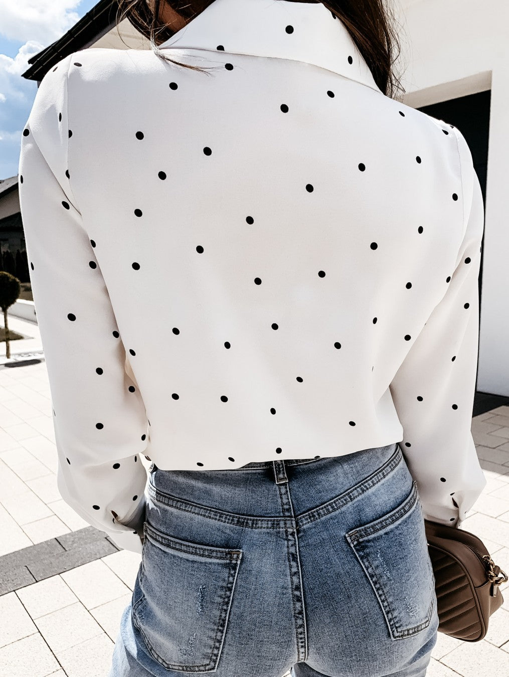 Slim Button Polka Dot Long Sleeve Pocket Shirt