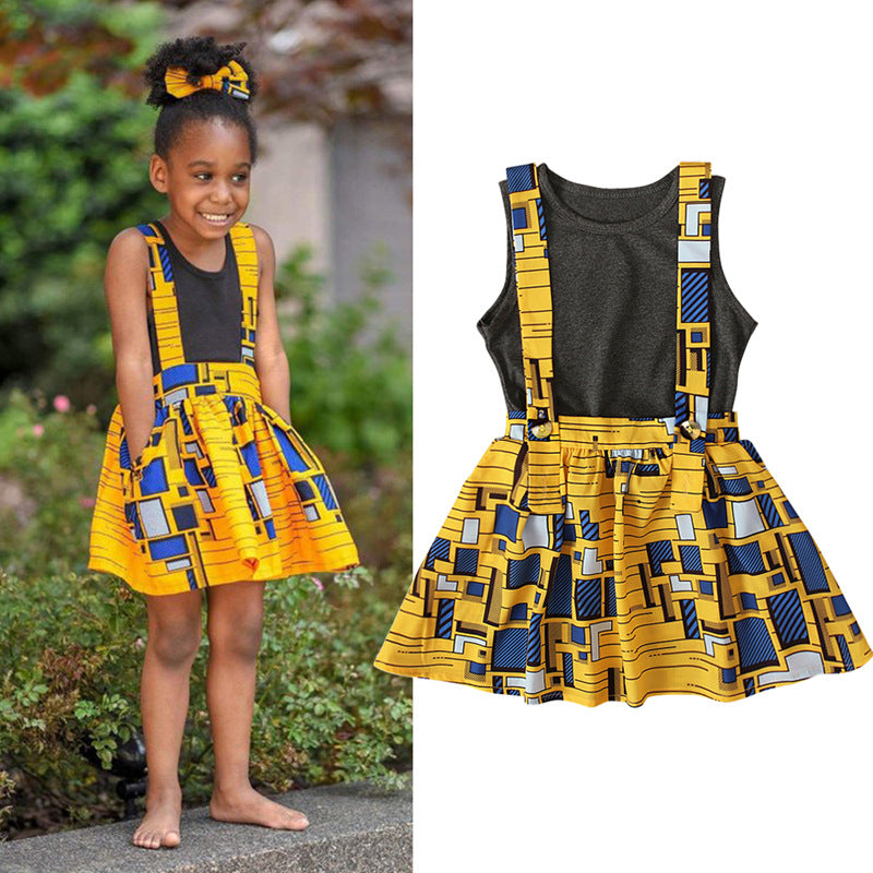 Girls Summer European and American Style Dress Two-piece Set