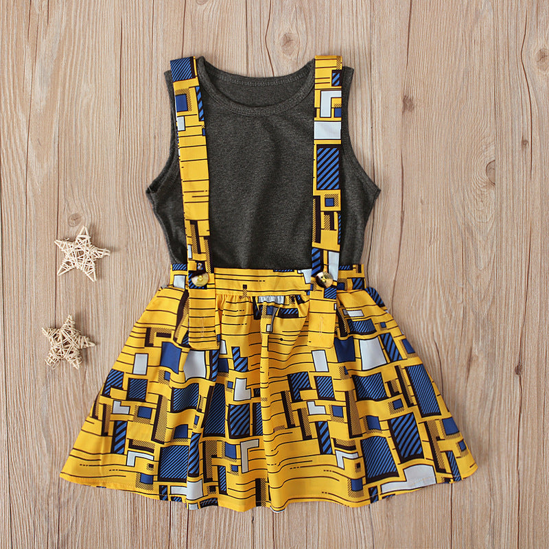 Girls Summer European and American Style Dress Two-piece Set