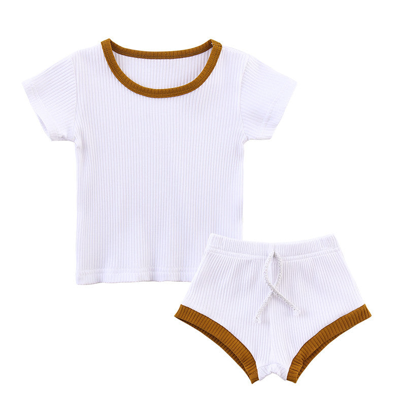 Pure Cotton Pit Strip Suit Light And Western Style Baby 2-piece Set