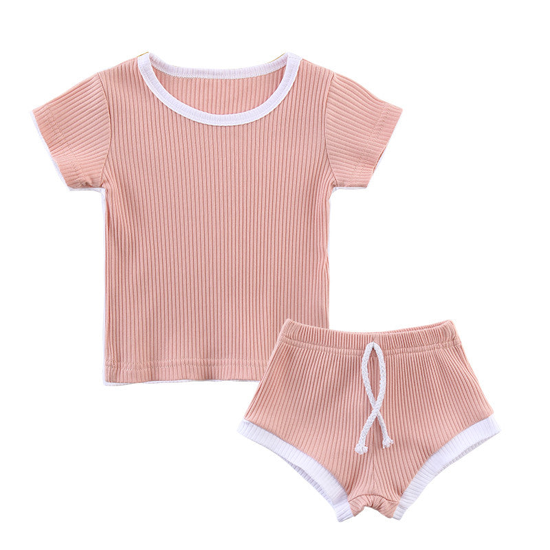 Pure Cotton Pit Strip Suit Light And Western Style Baby 2-piece Set