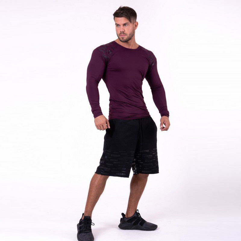 Muscle Fitness Brothers Fat Men's Long Sleeve T-shirt Sports Fitness Running Workout Pure Cotton Stretch Long Sleeve T-shirt